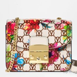 Mario Valentino Bijou Flowery Monogram Crossbody Leather Bag in Rose